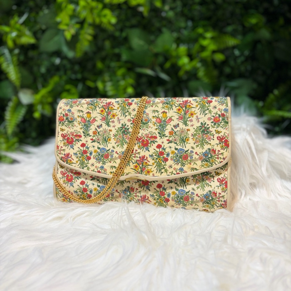 Gucci Floral Print Clutch with Gold Chain